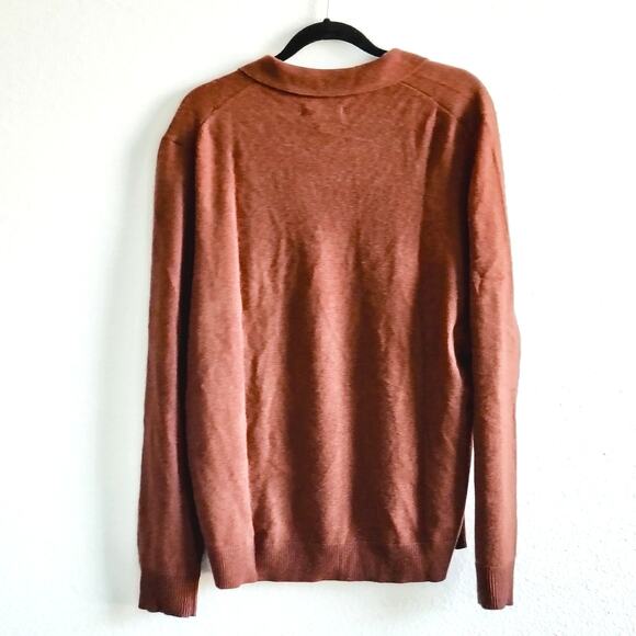 The Commons Men XL Brown 100% Cashmere Polo Collar Sweater Knit Long Sleeve NEW - Picture 2 of 8
